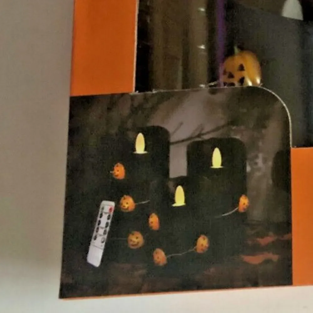 Halloween Flameless Candles Set of 3 Real Wax Remote Blinks Pumpkins Black